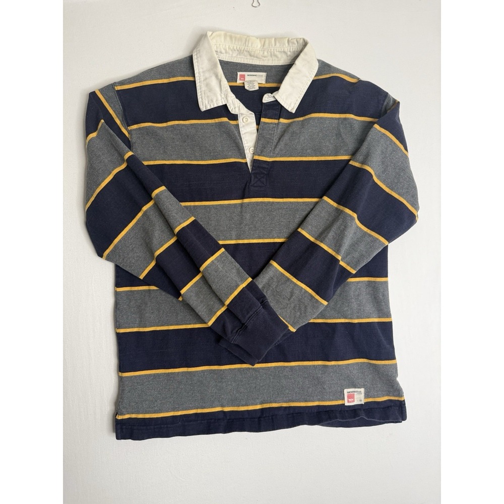 Vintage MOSSIMO Rugby Shirt Mens M Blue/Gray Stadium Series Long Sleeve Preppy